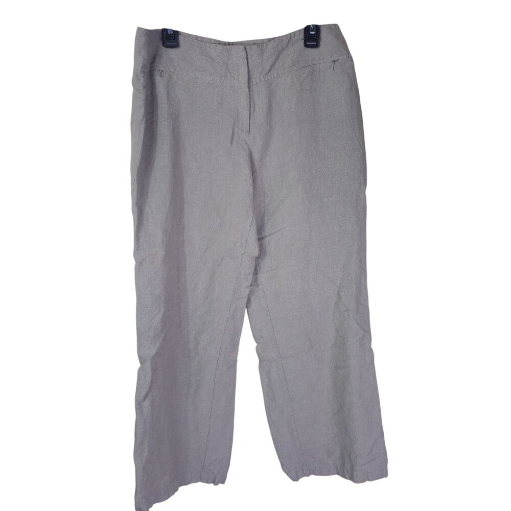 Eileen Fisher Linen Blend Wide-Leg Pants M Gray Flat Front Coastal Minimalist